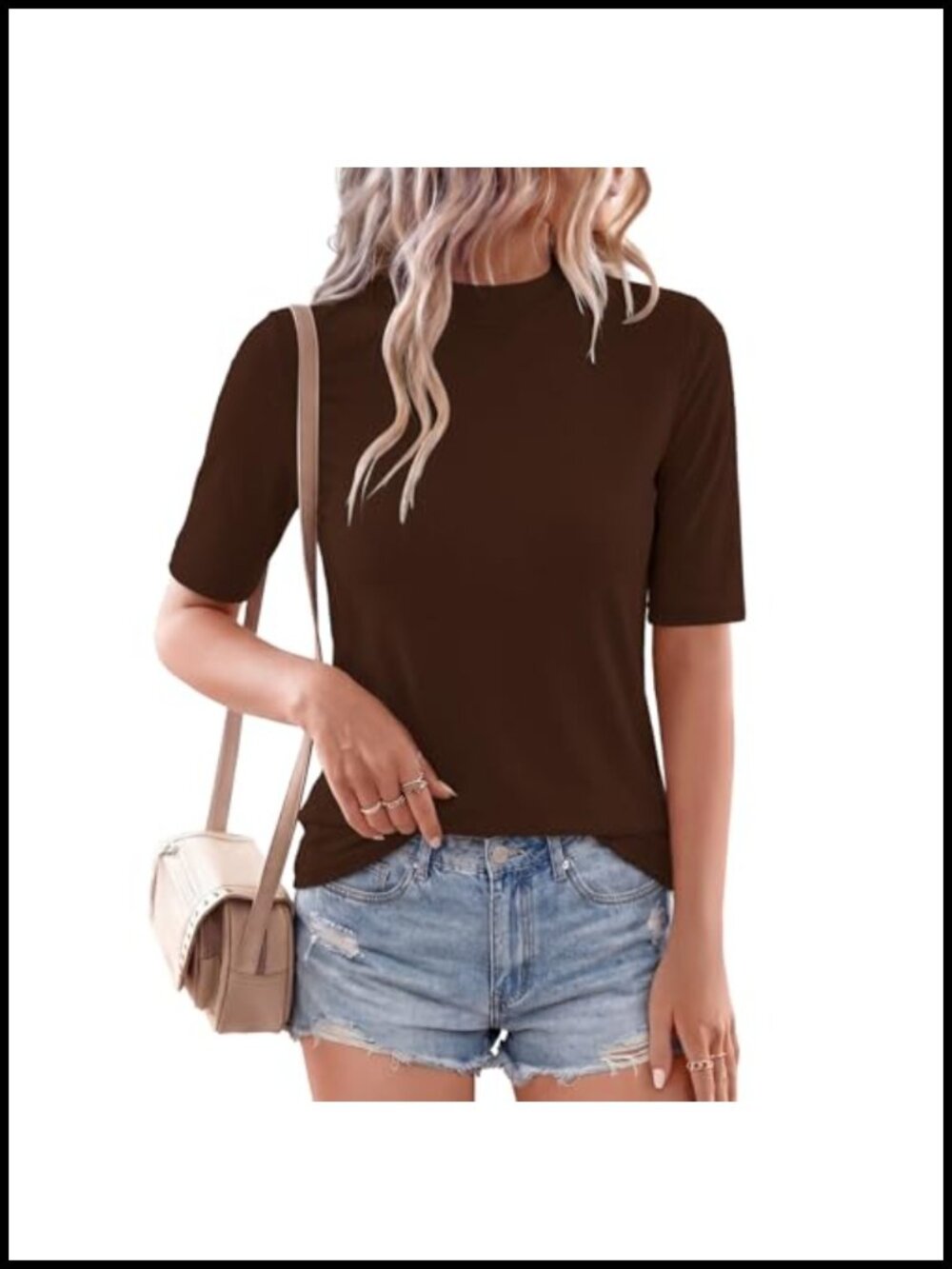 Womens Mock Turtleneck Short Sleeve T-Shirt Stretchable Slim Fit